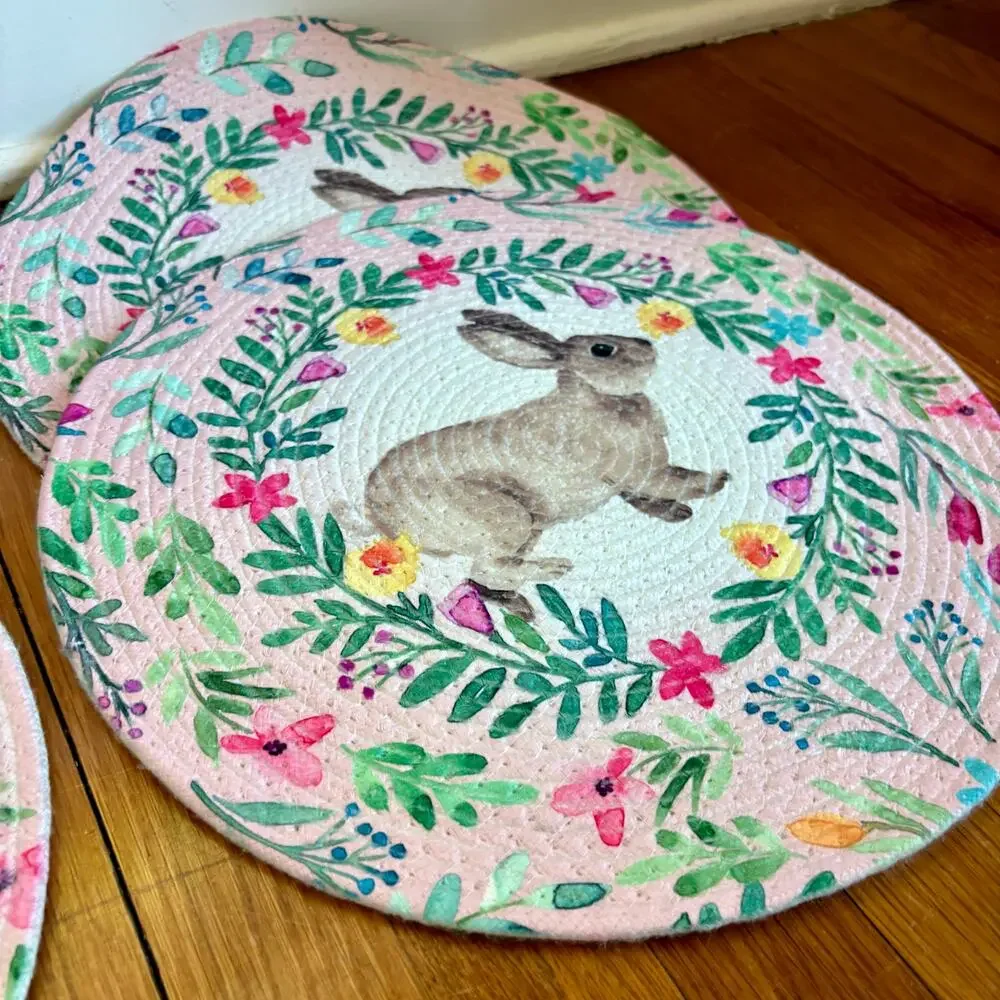 Tahari Home Bunny Placemats Set of 4 Easter Rabbit Spring Table Decor